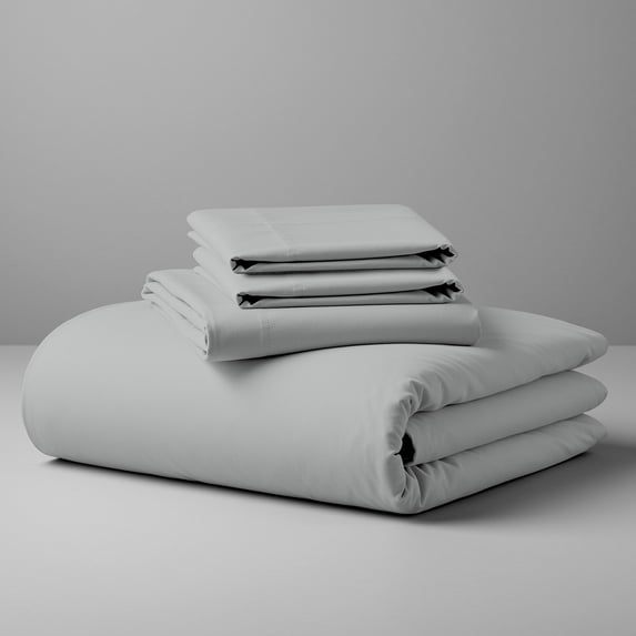 Purity Home Queen Bed Sheet Set - 100% Cotton Percale - Cool, Crisp, Breathable & Durable 4-Piece - Light Gray