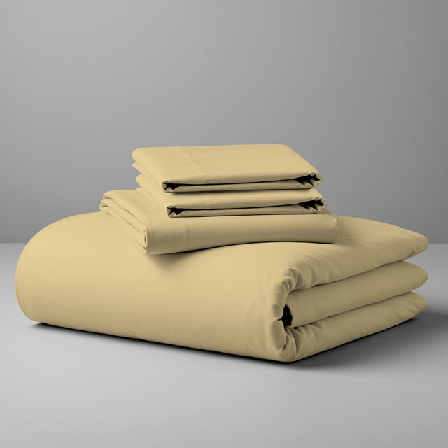 Purity Home Queen Bed Sheet Set - 100% Cotton Percale - Cool, Crisp, Breathable & Durable 4-Piece - Yellow