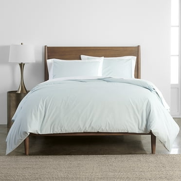 100% Cotton Queen Percale Duvet Set (3 Piece) Spa Blue Solid Garment Wash by Simply Put