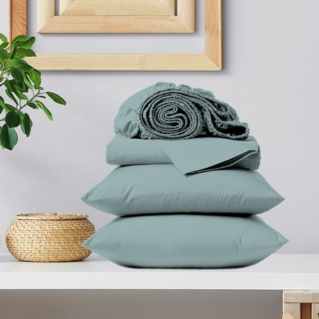 Color Sense 100% Cotton Queen Sateen, Wrinkle Resistant, Quick Dry, Soft & Smooth 4-Piece Bedsheet Set Teal