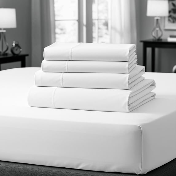 Purity Home 100% Cotton Queen Bedsheet Set, Sateen Green Wrinkle-Resistant 4-Piece Set Arctic White