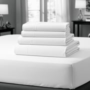 Purity Home 100% Cotton Queen Bedsheet Set, Sateen Green Wrinkle-Resistant 4-Piece Set Arctic White