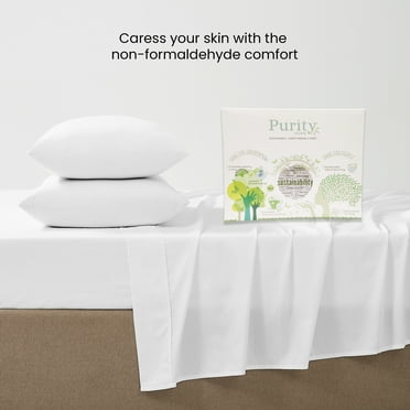 Purity Home 100% Cotton Queen Sheet Set, 400 Thread Count Sateen Green Wrinkle-Resistant 4- Piece Set Arctic White