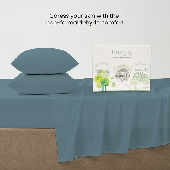 Purity Home 100% Cotton Queen Sheet Set, 400 Thread Count Sateen Green Wrinkle-Resistant 4- Piece Set Teal