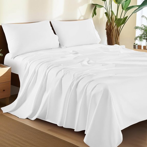 100% Cotton Queen Size Sheets Set - 1500 Thread CountLuxury Egyptian Cotton Bed Sheets5-Star Hotel Quality Sheets, Breathable & Cooling, 16 Inch Deep Pocket - 4 Piece (White)