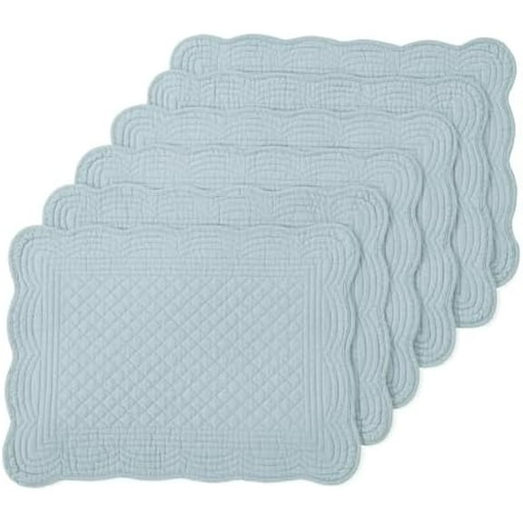 100% Cotton Quilted Placemats Set of 6,Washable Cloth Table Placemats for Kitchen & Dining Table,Rectangular Light Lake Blue-Green Plate Mats
