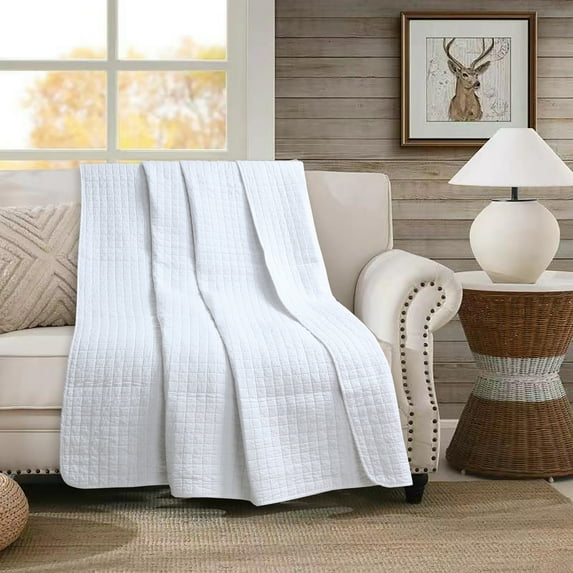 100% Cotton Quilted Throw Decorative Throw Blanke Vintage Reversible Quilt For Sofa and Couch 50"x60"