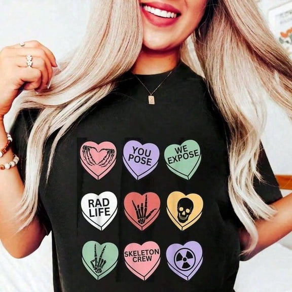 100% Cotton R Radiology VaL1entine C1Andy X-Ray Technologist Xray T-S1Hirt WoM1en's M1en's Oversized Comfort S1ofrew Neck T1EE Tops