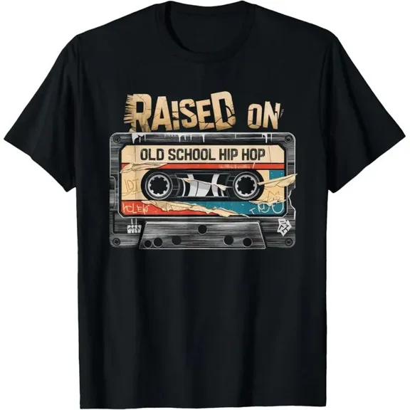 100% Cotton RAISED ON OLD SCHOOL HIP HOP Tshirt Cassette Graffiti Rap T-Shirt Golf Gift T-Shirt For Men and Women