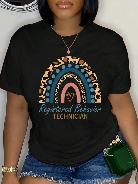 Cotton RBT Registered Behavior Technician ABA Therapist Rainbow T-Shirt Women's Graphic Tee Casual Tops