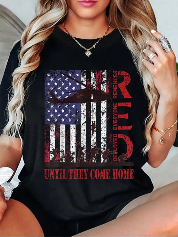 100% Cotton RED Friday Remember Everyone Deployed US Flag Military Army T-Shirt