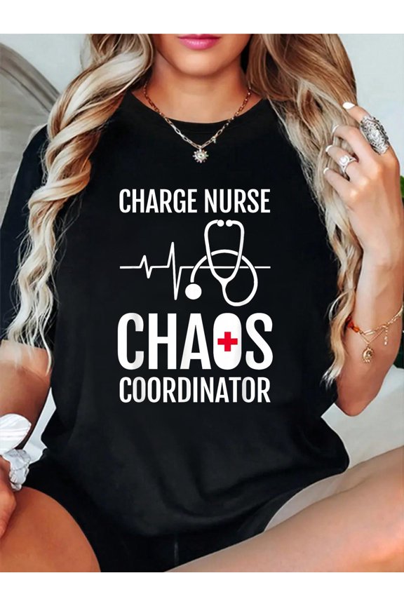 100% Cotton RN Nurse Gift Shirts Charge Nurse Coordiantor Funny RN Nurse T-Shirt Gift T-Shirt Women's Graphic Tee Casual Tops
