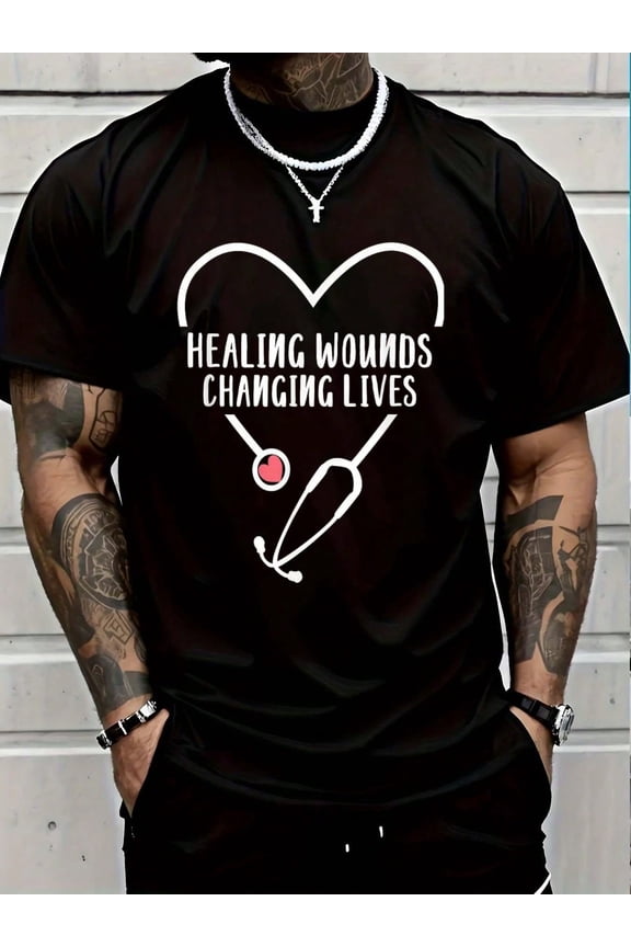 100% Cotton RN Wound Care Nurse Healing Wounds Changing Lives T-Shirt Round Neck Short Sleeve T-Shirt Women's Men's Graphic Tee Women's Men Graphic Tee