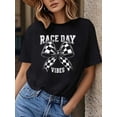 thumbnail image 1 of 100% Cotton Race Day Vibes Checkered Coquette Bow Car Racing Men Women T-Shirt Graphic Shirt Women, 1 of 6