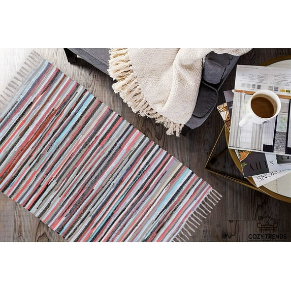 100% Cotton Rag Rug 2’x3' - Multicolor Chindi Rug - Hand Woven & Reversible for Living Room | Kitchen| Entryway | Bedroom Farmhouse Rugs