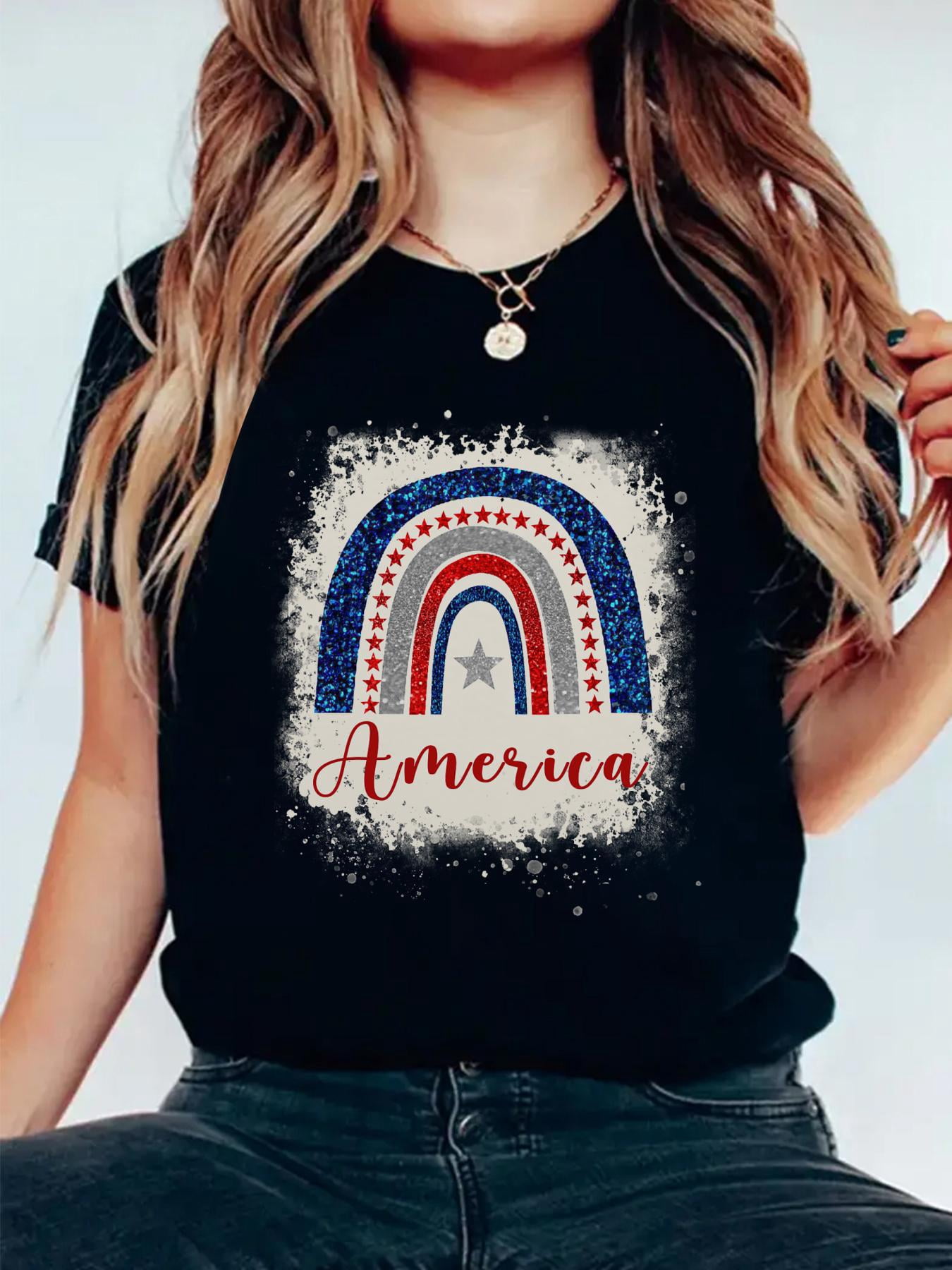 100% Cotton Rainbow American Flag 4th Of Julys Teen Girls Kids USA ...