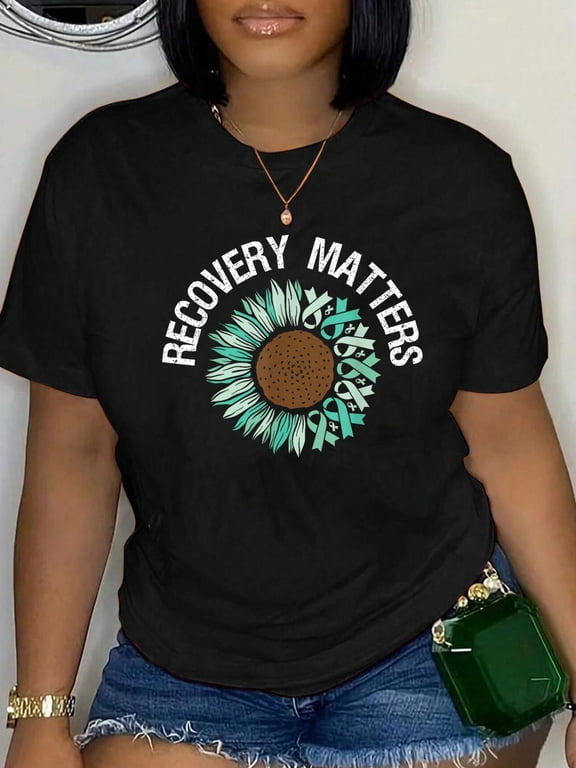 Cotton Recovery Matters - Sobriety Anniversary Sober AA NA T-Shirt Women's Graphic Tee Casual Tops