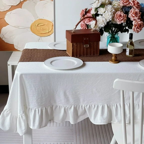 100%Cotton Rectangle TableCloth Washable Vintage Ruffle Tablecloth For Wedding Party Dining Banquet Decor Living Room TableCloth