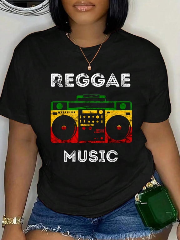 100% Cotton Reggae Boombox Music Rastafarian Rasta Music Box Peace T-Shirt Women's Men's Graphic Tee Casual Tops