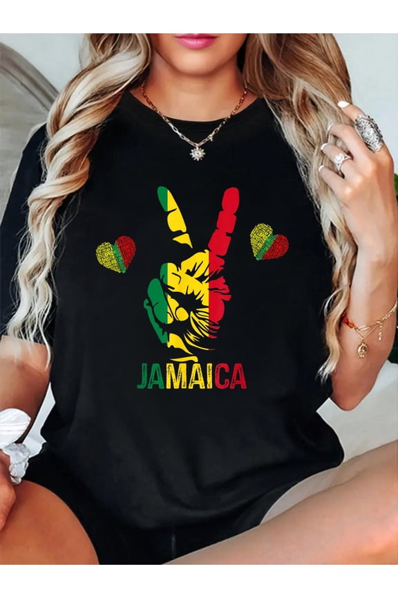100% Cotton Reggae Rasta Colors Red Green Yellow Jamaica T-Shirt Women's Men's Graphic Tee Casual Tops