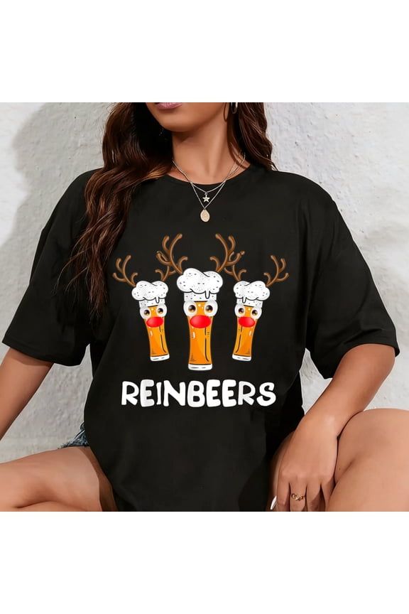100% Cotton Reinbeers Funny Reindeer Beer Christmas Drinking Xmas Gift T-Shirt