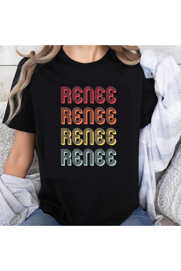 100% Cotton Renee Name Vintage Rainbow Color Block Graphic Unisex Casual Summer Top T-Shirt