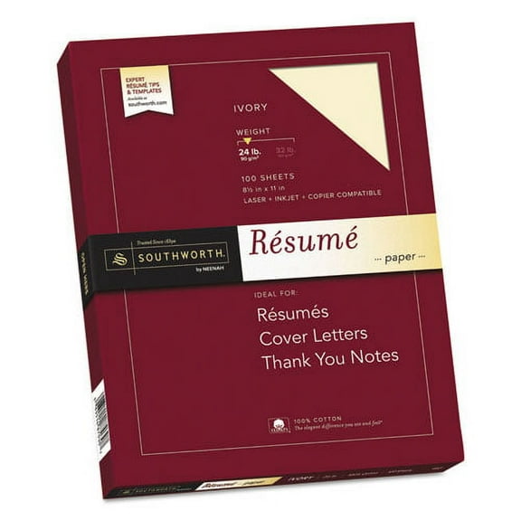 100% Cotton Resume Paper, 24 lb Bond Weight, 8.5 x 11, Ivory, 100/Pack | Bundle of 10 Boxes