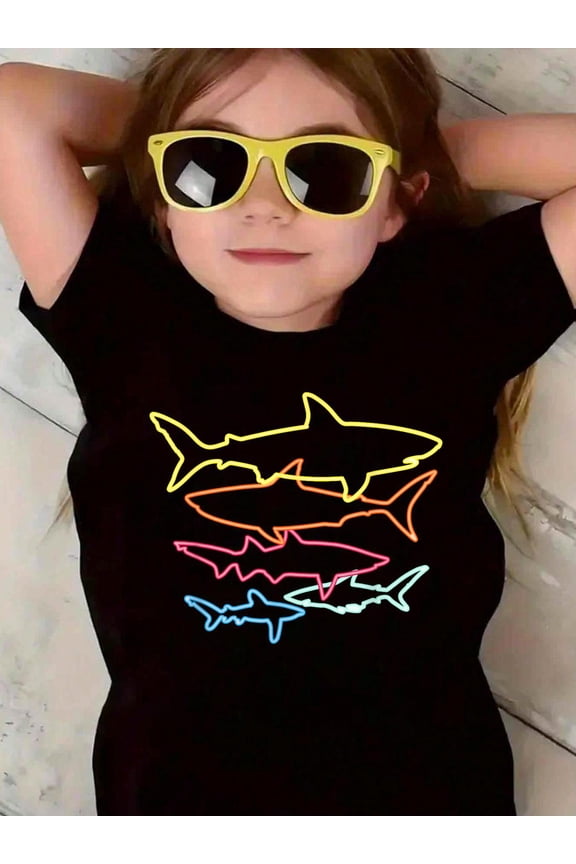 100% Cotton Retro 80s Shark Clothes Shark Party Kids Women Men Sharks T-Shirt Graphic T-shirts for girls
