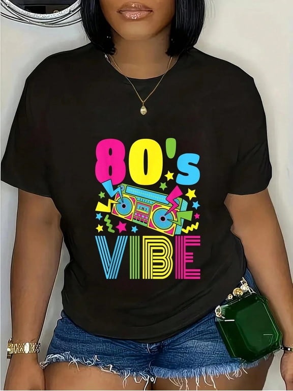100% Cotton Retro 80s Shirt, 1980s Vibe Costume T-Shirt for Men Women, Vintage Eighties Party Graphic Tee, Throwback 80s Theme Outfit Gift, Casual Short Sleeve Unisex Top
