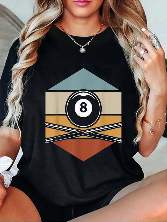 100% Cotton Retro Billiards 8 Ball Pool Graphic T-Shirt, Vintage Pool Player Shirt for Men Women, Funny Sports Lover Tee, Casual Short Sleeve Crew Neck Top, Gift for Billiard Fans