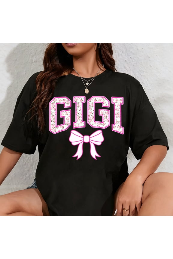 100% Cotton Retro Gigi Pink Coquette Bow Floral Team Matching Women T-Shirt
