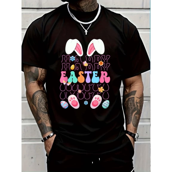 100% Cotton Retro Groovy Easter Eggs Bunny Ears & Paws Happy Easter Day T-Shirt Graphic T-shirts for men and women