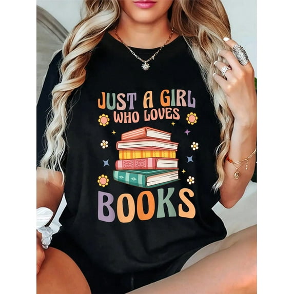 100% Cotton Retro Groovy Just A Girl Who Loves Books Funny Book Lover T-Shirt