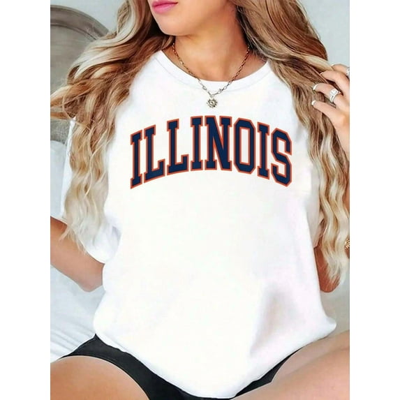 100% Cotton Retro Illinois Tee Vintage Illinois Blue Orange Throwback IL T-Shirt Pop Shirt For Women