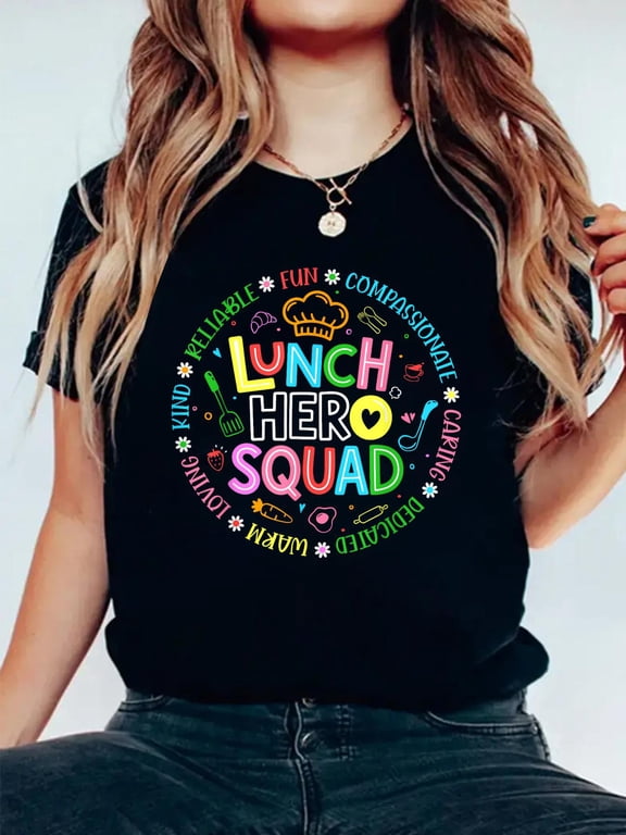 Cotton Retro Lunch Hero Squad Matching Cafeteria Squad Worker Crew T-Shirt Women's Graphic Tee Casual Tops