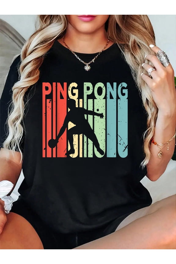100% Cotton Retro Ping Pong Gift Vintage Ping Pong T-Shirt Women's Men's Graphic Tee Casual Tops