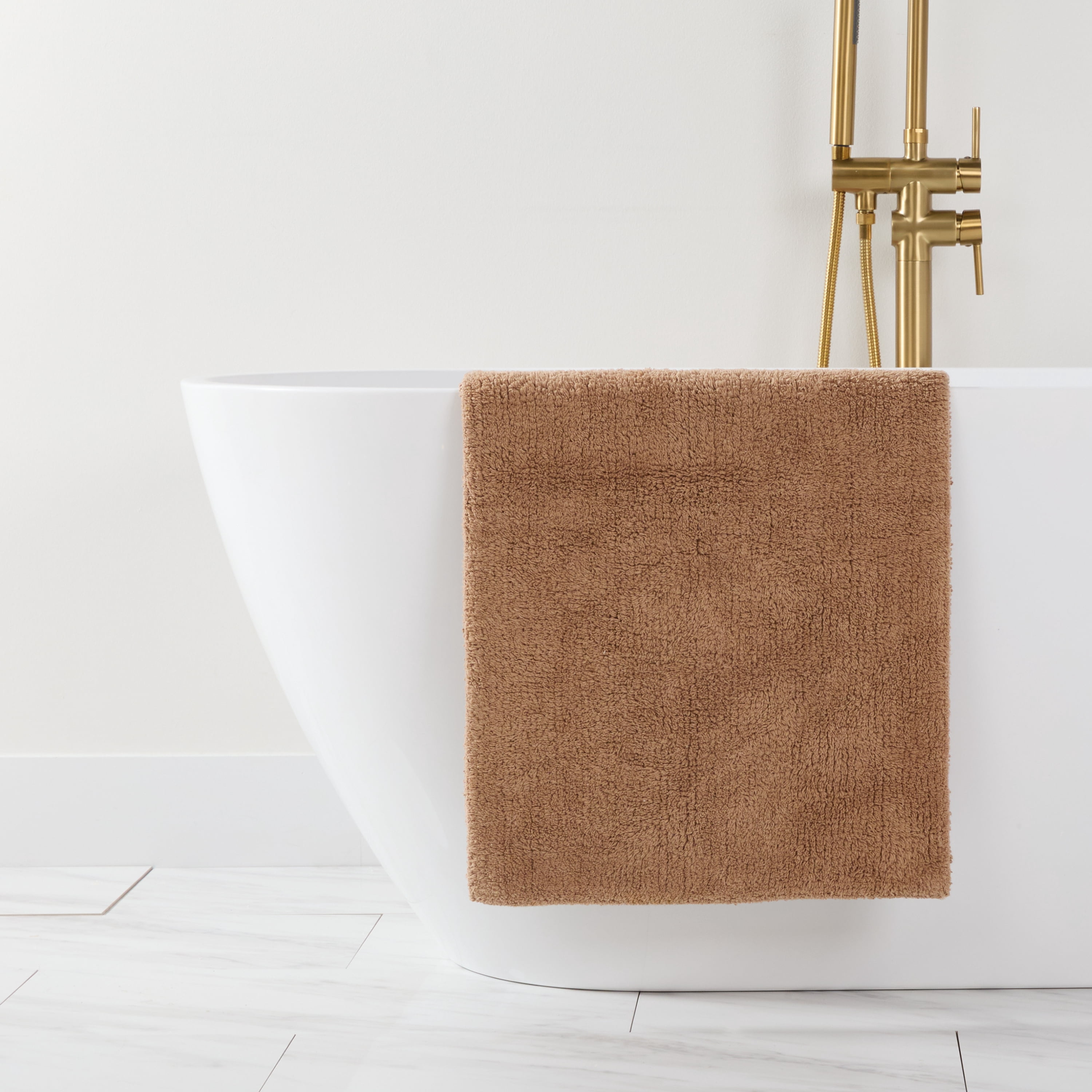 100% Cotton Reversible Solid Bath Mat by Comfort Canopy, Mocha, 24" x 17"