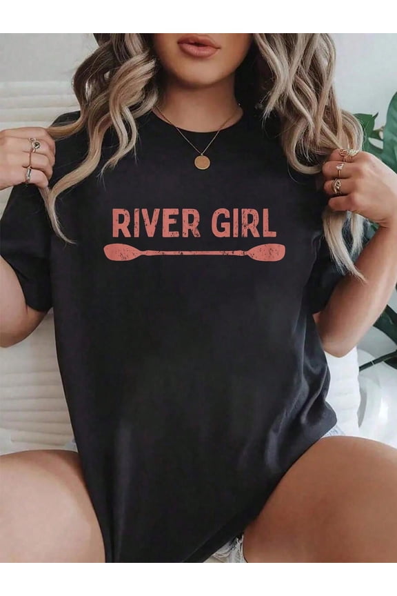 100% Cotton River Girl Shirt, Womens River T-Shirt Graphic T Shirts Women Graphic T-Shirt Cotton Print Short Sleeve Casual Top, Summer Tee Womens Tops