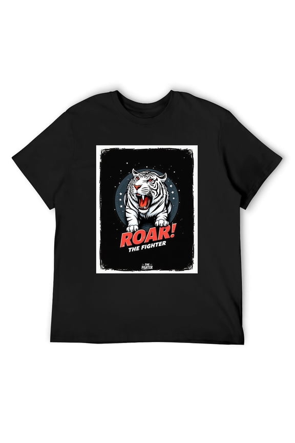 [100% Cotton]Roar! The Fighter Men's Fashionable Printed Loose Short Sleeve T-Shirt | Exquisite Design | Summer  | Easy To Pair, Showcases Your Style