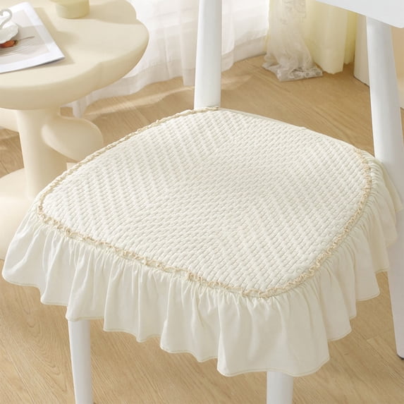 100% Cotton Ruffled Chair Cushions, Dining Room Kitchen Chair Cover with Ruffle Skirt, Thick Farmhouse Square Chair Pads Non Slip Stool Mats for Banquet Hotel Wedding Party