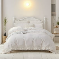 100% Cotton Ruffled Duvet Cover Set Queen, White Shabby Chic Farmhouse Bedding Set French Country Cute Comforter Cover