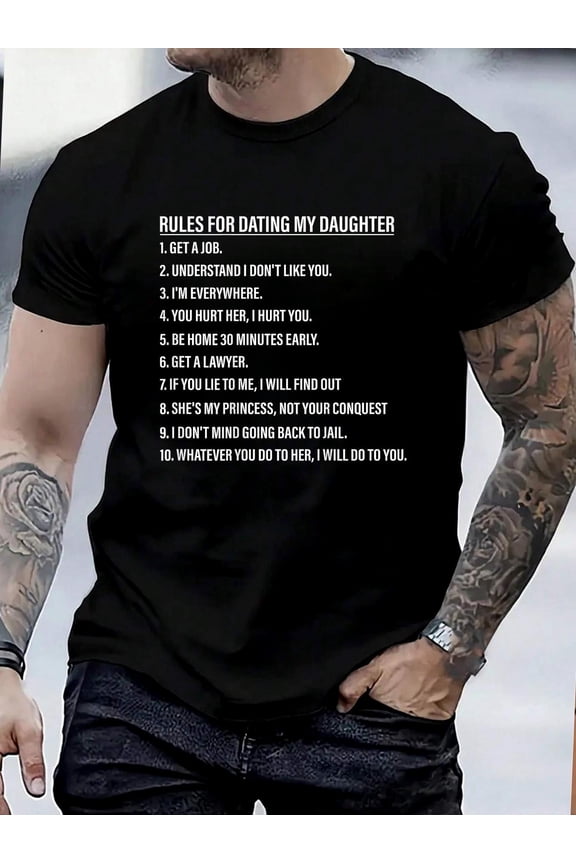 100% Cotton Rules for Dating My Daughter Funny Dad Daughter (On Back) T-Shirt