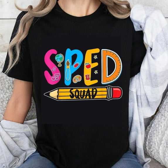 100% Cotton SPED Squad Teacher Shirt Special Education Gift for Teachers and Staff Fun School Apparel with Colorful Design