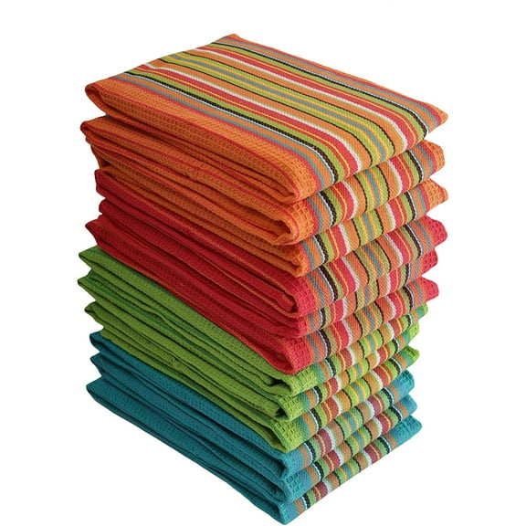 100% Cotton Salsa Kitchen Towels 8 Pack, Super Absorbent Dish Towels, 16x28 Inch, Lint-Free, Durable Weave Reusable Kitchen Cleaning Cloths for Home & Restaurants