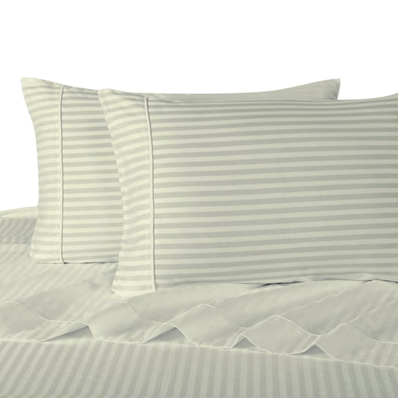 100% Cotton Sateen Bed Sheet Set 300 Thread Count Damask Striped - California King-Ivory
