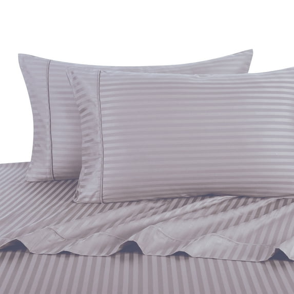 100% Cotton Sateen Bed Sheet Set 300 Thread Count Damask Striped - California King-Lilac
