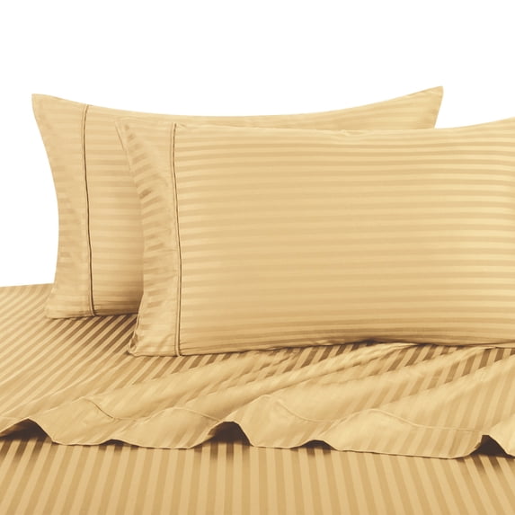 100% Cotton Sateen Bed Sheet Set 300 Thread Count Damask Striped - King-Gold