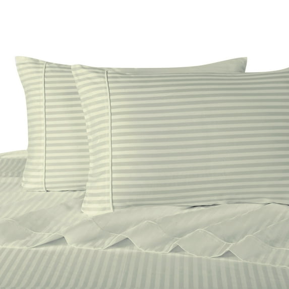 100% Cotton Sateen Bed Sheet Set 300 Thread Count Damask Striped - Olympic Queen-Linen