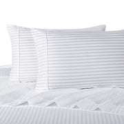 100% Cotton Sateen Bed Sheet Set 300 Thread Count Damask Striped - Queen-White