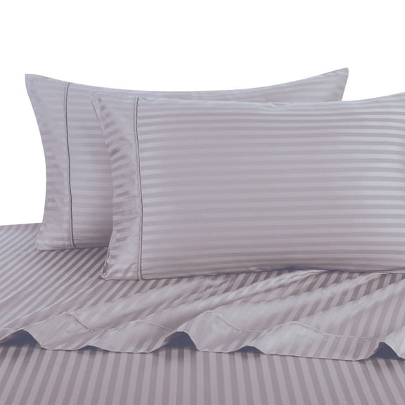 100% Cotton Sateen Sheets 600 Thread Count Sateen Damask Stripe Collection Comfortable Durable Absorbent and Breathable